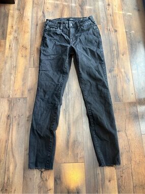 True Religion Colette Slim Straight Black Raw Hem Jeans Size 25